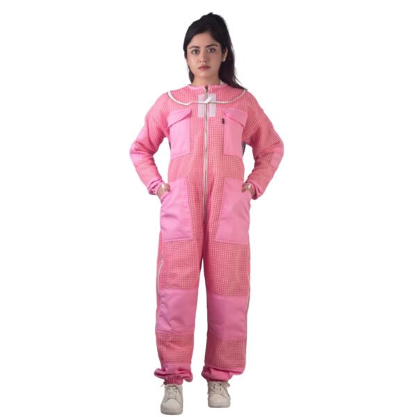 Pink 3 layer beekeeping suit for women front view