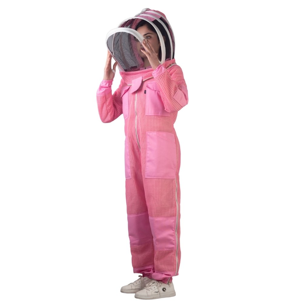 Pink 3 layer beekeeping suit adjusting protective veil