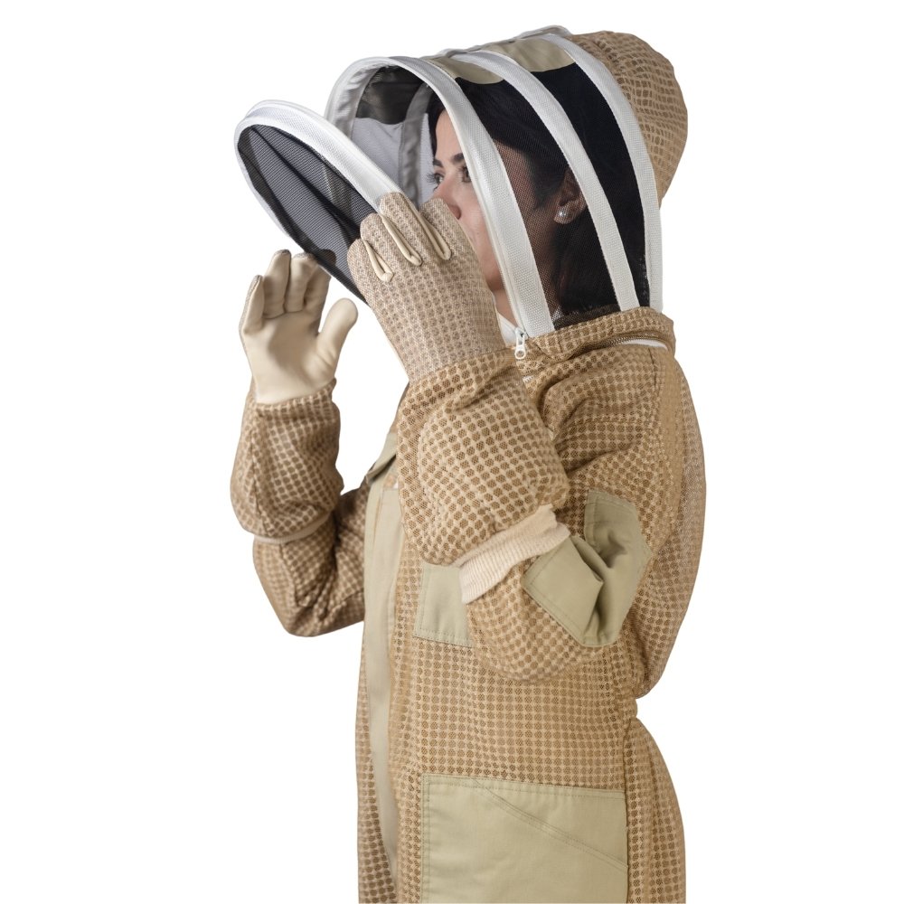 UltraBreeze beesuit side view showing open ventilated veil and breathable mesh gloves