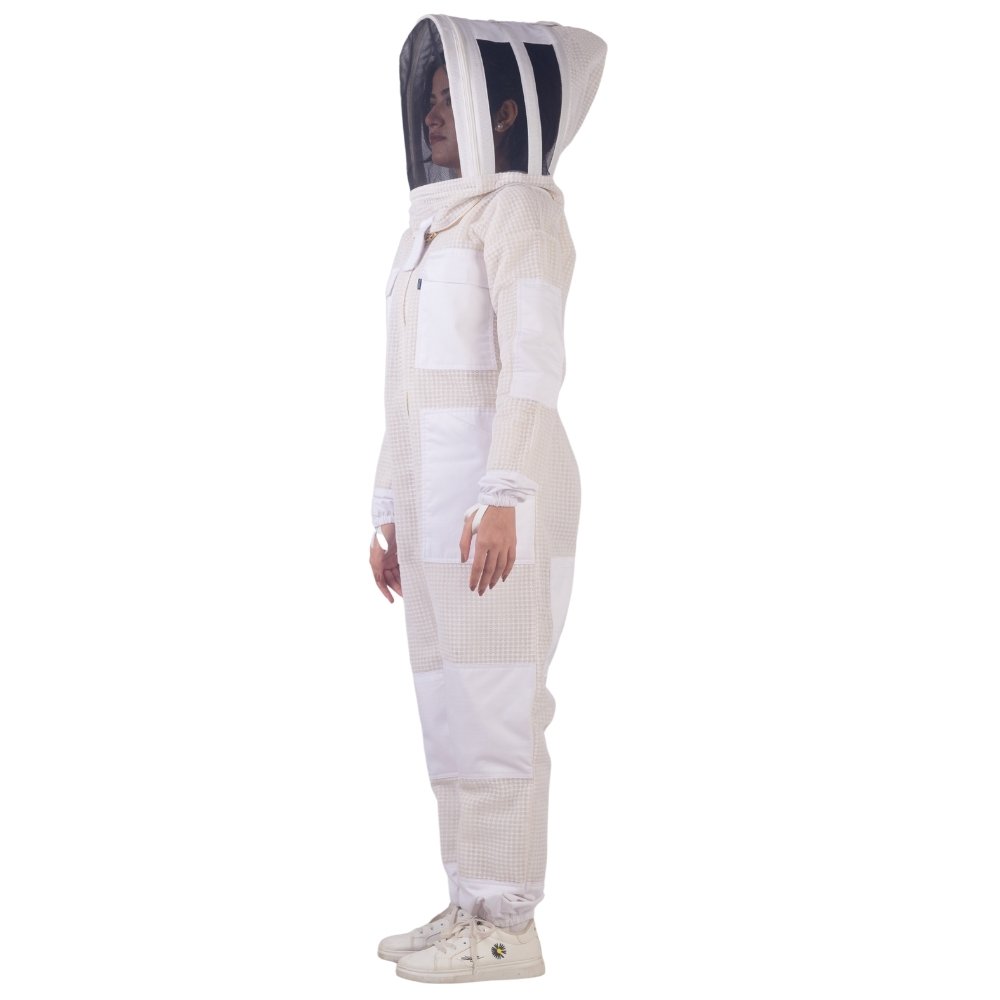 Unise 3 Layer Beesuit side view with round protective veil and breathable three-layer mesh design