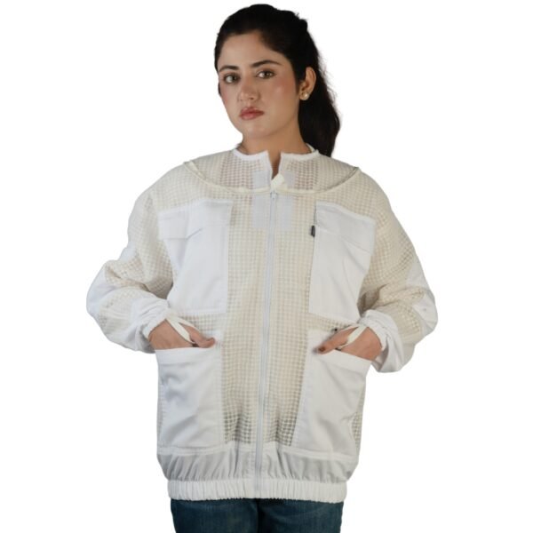 HiveShield Pro Ventilated Beekeeping Jacket front view with zip closure and multiple pockets