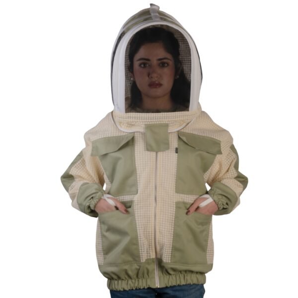 Front view of Triple-Layer Airflow Beekeeping Jacket worn with full protective veil.