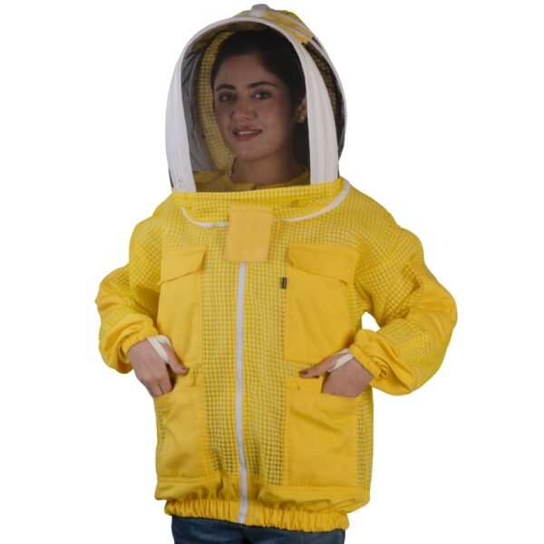 Golden Mesh Protective Beekeeping Jacket with veil lowered into working position.